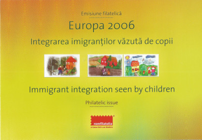 Rom&amp;acirc;nia, Europa 2006, Integrarea imigranţilor, pliant filatelic, 2006 foto