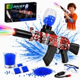 Cumpara ieftin Pusca Jucarie AK47 cu Bile de Gel, 62 cm, Model Rosu Camouflage, Automata si Manuala, Acumulator Reincarcabil 7.4V, Incarcare USB, Lumini Colorate in