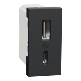 Priza dubla USB A + USB C Schneider Electric Noua Unica NU301654, incastrat, modular - 1, antracit