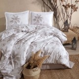 Cumpara ieftin Lenjerie pat dublu,bumbac ranforce,4 piese,alba cu frunze,Loretto-A1339