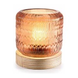 Cumpara ieftin Veioza cu incarcare baterii, sticla maro ambra lemn natur &Oslash; 13 cm x 14,5 H