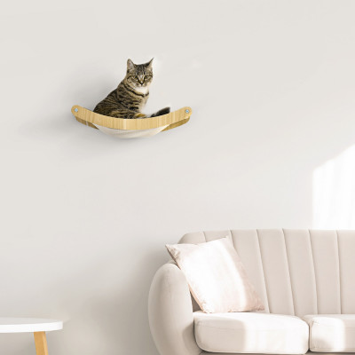 PawHut Raft pentru pisici din PAL si panza pentru odihna si joaca, montat pe perete 44,5x33x9 cm, culoare stejar foto