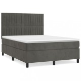 Cumpara ieftin Pat box spring cu saltea, gri inchis, 140x200 cm, catifea