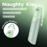 Stimulator Clitoridian Cu Air Pulse Naughty Kiss, Verde, Satisfyer