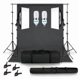 Cumpara ieftin Studio Foto Video, Set 2 Lumini Softbox 150W, Suport Fundal cu Panza Neagra, 4 Cleme si 2 Genti Transport