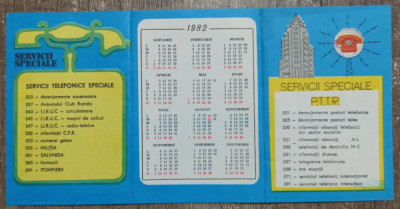 Pliant calendar 1982 cu numerele de servicii telefonice speciale foto