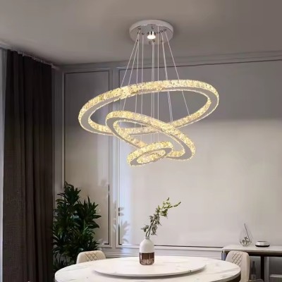 Greelustr Candelabru led HQ-246-W, candelabru modern de sufragerie din cristal cu 3 setari lumini, pandantiv nordic, 3 segmente cerc foto