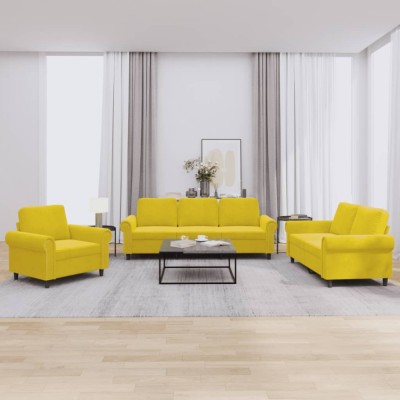 vidaXL Set de canapele cu perne, 3 piese, galben, catifea 3202176 foto