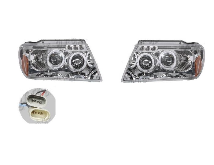 Set faruri tuning JEEP GRAND CHEROKEE (WJ/WG), 05.1999-12.2004, Taiwan, partea stanga+dreapta, Tip=USA; H1+H1; manual; transparent, argintiu; Omologa
