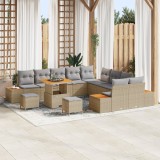 Set de sofa pentru grădină vidaXL cu 13 piese și perne Bej Poli Ratan Acacia, Set de dining pentru grădină vidaXL cu 3 piese și perne Bej Poli Ratan A