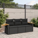 VidaXL Set mobilier de grădină cu perne, 3 piese, negru, poliratan 3226594