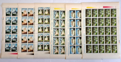 TIMBRE ROM&amp;Acirc;NIA L.P.1255/1991 -M&amp;Acirc;NĂSTIRI- SET DE 6 COLI -a 25 timbre MNH foto