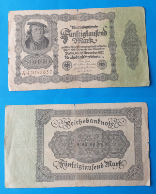 Bancnota veche - Germania 50000 Mark 1922 - circulata foto