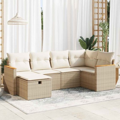 vidaXL Set canapele de grădină cu perne, 6 piese, bej, poliratan 3325915 foto