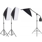 Kit 3 softbox soclu pentru bec e27 , cu macara, Fara becuri, Negru