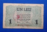 1 leu BGR 1917 cu stampila, Banca Generala Romana, seria D.9897435 , serie 7 cifre, stare slabă