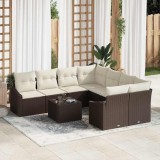 VidaXL Set de dining pentru grădină format din 9 piese cu perne, rattan poly, maro