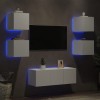 VidaXL Unități de perete TV cu LED-uri, 6 piese, alb, lemn prelucrat