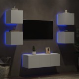 VidaXL Unități de perete TV cu LED-uri, 6 piese, alb, lemn prelucrat