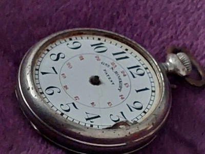 Ceas de buzunar vechi Gre.N.ROSKOPF PATENT,carcasa argintata,inscris,incomplet foto