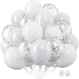 Set 10 baloane din latex, flippy, model party, 30 cm, 5x alb, 5x transparent confetti, 2.8 g