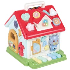 Jucarie educativa pentru bebelusi, Casuta cu forme, Lumini si sunete WePro Store, pian muzical, potrivirea formelor, incuietoare, joc cu rotite, 18 lu