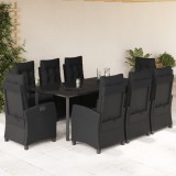 VidaXL Set mobilier de grădină cu perne, 9 piese, negru, poliratan