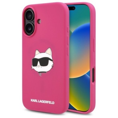 Husa pentru iPhone 16 - Karl Lagerfeld Silicone MagSafe (KLHMP16SSCHPPLF) - Fuchsia Choupette Head foto