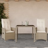 Set bistro cu perne, 3 piese, bej, poliratan