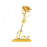 Set Cadou Trandafir rosu suflat cu aur de 24K - Auriu + Suport Love