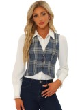 Tricou fără m&acirc;neci pentru femei cu guler &icirc;n V, model vintage &icirc;n carouri, set &ndash; gri-albastru XL