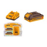 Set 2 acumulatori INGCO FBCPK2212E, 20V, Li-Ion, 2Ah, indicator LED, incarcator rapid inteligent 20V 2A, compatibil platforma P20S, ambalaj blister du