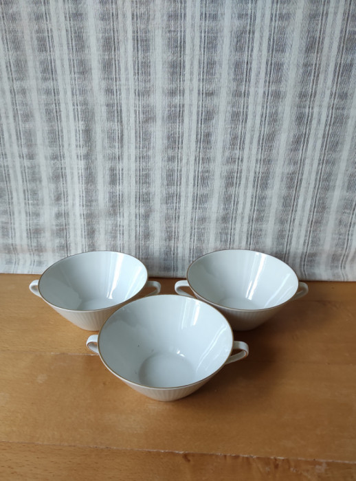 Lot de 3 boluri portelan fin, cu anse