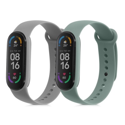 Set 2 Curele pentru Xiaomi Mi Smart Band 6/Mi Band 6/Mi Band 5, Kwmobile, Verde/Gri, Silicon, 57428.07 foto