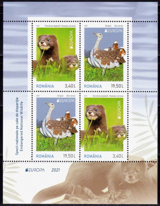 RO 2021 ,LP 2322 a ,&quot;Europa 2021 -Specii naționale/diparitie&quot; colita 864 I ,MNH