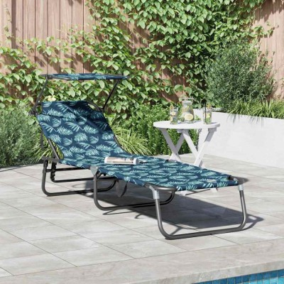 vidaXL Șezlong pliabil cu copertină, design cu frunze, țesătură Oxford 600D foto