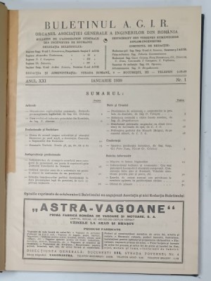 BULETINUL A.G.I.R. , ORGANUL ASOCIATIEI GENERALE A INGINERILOR DIN ROMANIA , ANUL XXI , COMPLET , COLEGAT DE 12 NUMERE , IANUARIE - DECEMBRIE , 1939 foto