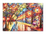 Cumpara ieftin Tablou indragostiti pictat manual, Impreuna pe aleea vietii, peisaj din parc, 70x50cm ulei pe panza