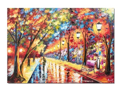 Tablou indragostiti pictat manual, Impreuna pe aleea vietii, peisaj din parc, 70x50cm ulei pe panza foto