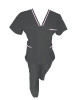 Costum Medical Pe Stil, negru cu fermoar si cu garnitura Roz deschis, Model Adelina - L, 2XL