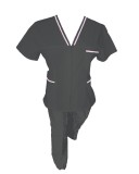 Costum Medical Pe Stil, negru cu fermoar si cu garnitura Roz deschis, Model Adelina - S, XL