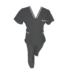 Costum Medical Pe Stil, negru cu fermoar si cu garnitura Roz deschis, Model Adelina - XL, 4XL