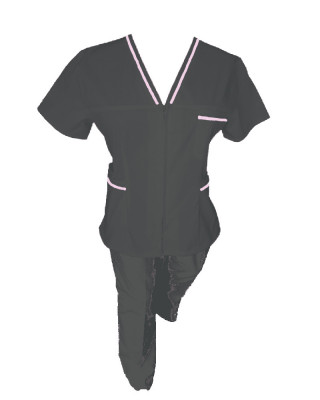 Costum Medical Pe Stil, negru cu fermoar si cu garnitura Roz deschis, Model Adelina - 3XL, XL foto