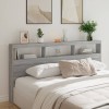 Tablie Pat cu Dulap si LED Gossi, Gri Sonoma, 200x17x102 cm, Lemn, Depozitare, Suport spate, Montaj necesar