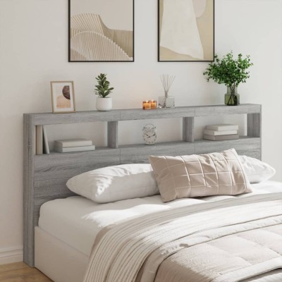Gossi tablie de pat cu dulap si led, gri sonoma, 200x17x102 cm foto