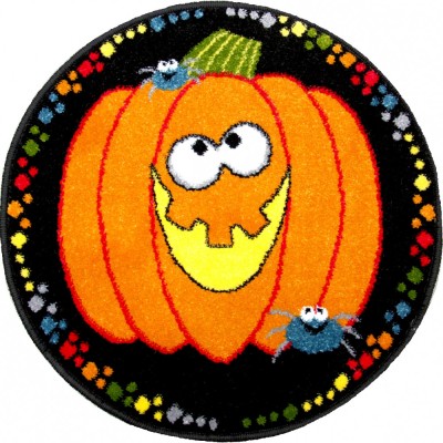 Covor Rotund Camera Copii Model Dovleac Halloween 11090-180, Marime 67 x 67 cm, Portocaliu, Negru, Inaltime Fir 9 mm, Antialergic, Polipropilena, Grad foto