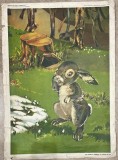 1979 Plansa ilustrata povesti &bdquo;Rilă Iepurilă și cărăbușul cu aripioare de aur&rdquo; / Florin Mugur / comunism / 68.5 x 49 , 5 cm / margini uzate /