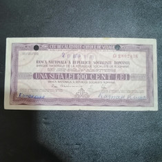 Cec calatorie banca de Stat a RPR, 100 lei - Stampilat Banca din Chisinau, 1970