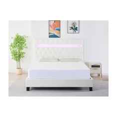 Pat Tapițat CU LED Piele Sintetica Alb Cod FB-18 160x200 cm, Somiera +&nbsp;Saltea&nbsp;160x200