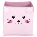 Cutie de depozitare catifelată cu design pisică, 30x30x30 cm, roz, CMCLASS